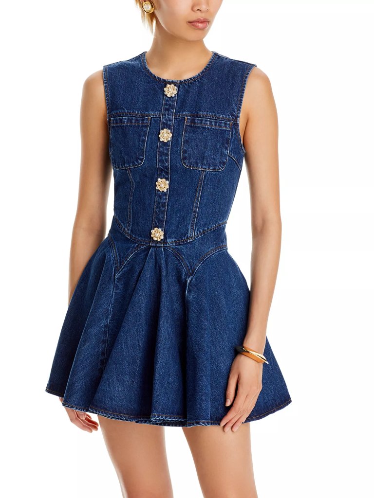 Nwt Self-Portrait Denim Skater Mini Dress